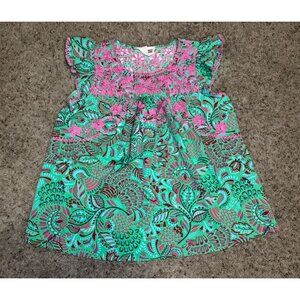 SAVANNA JANE Green Pink Embroidered Blouse Top Sleeveless Preppy Boho Casual L